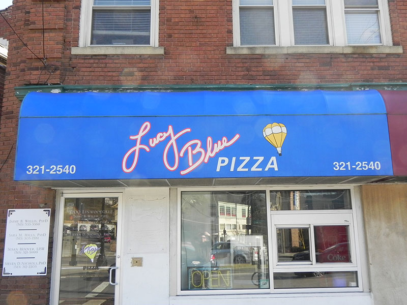 Lucy Blue Pizza Graphic Awning in Cincinnati